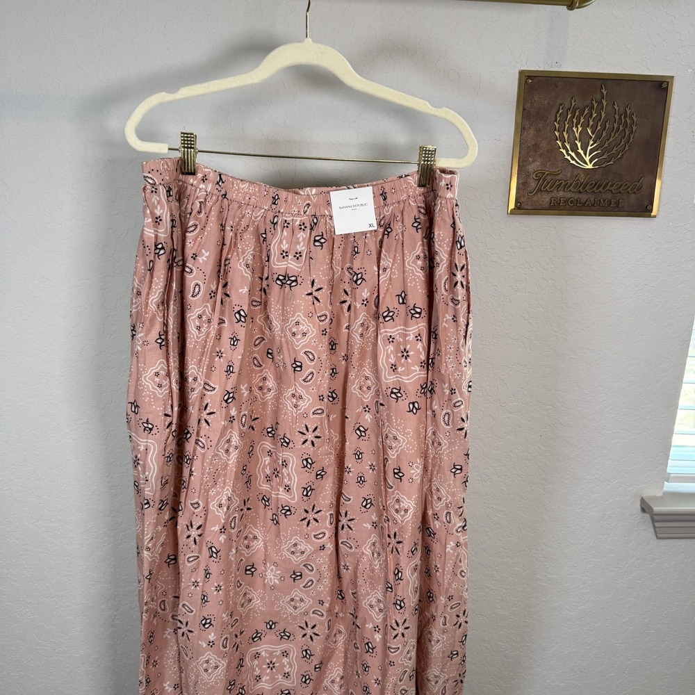 Banana Republic Pink Bandana Paisley Cotton Maxi Skirt XL Embroidered Border NEW - Picture 2 of 9